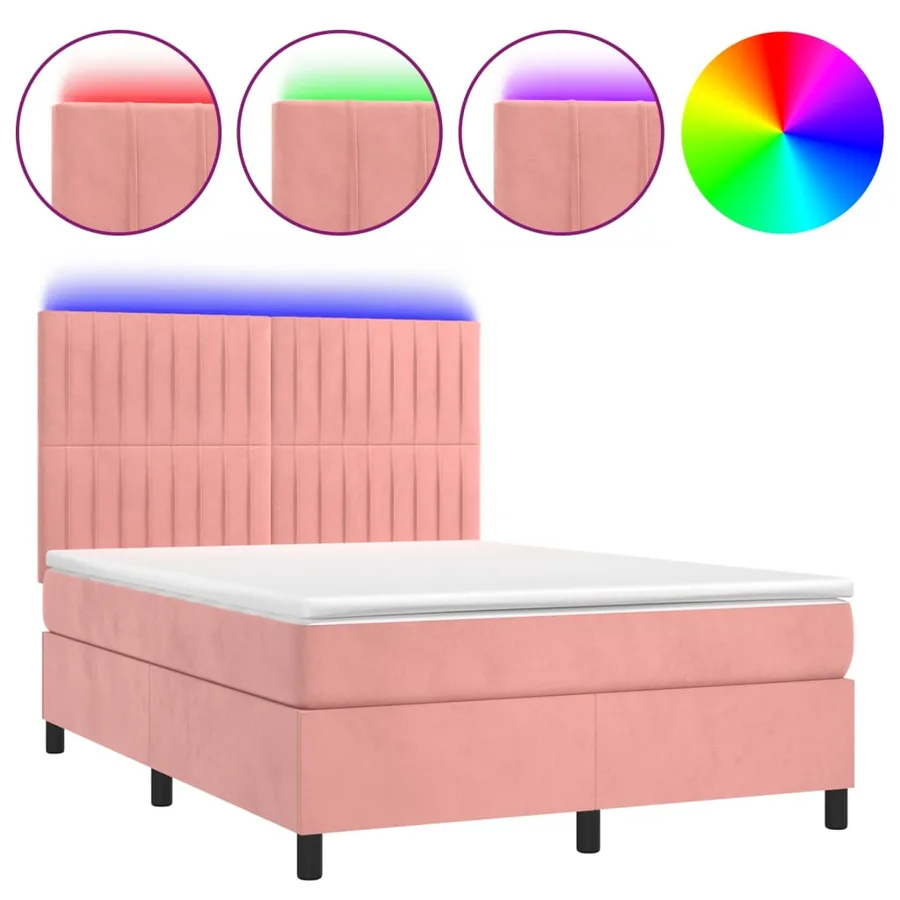 Sommier à lattes de lit avec matelas LED Rose 140x190cm Velours - 2