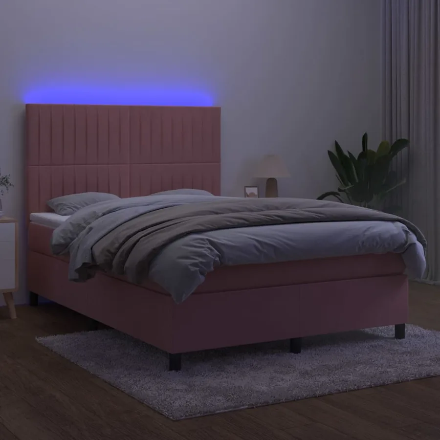 Sommier à lattes de lit avec matelas LED Rose 140x190cm Velours - 4