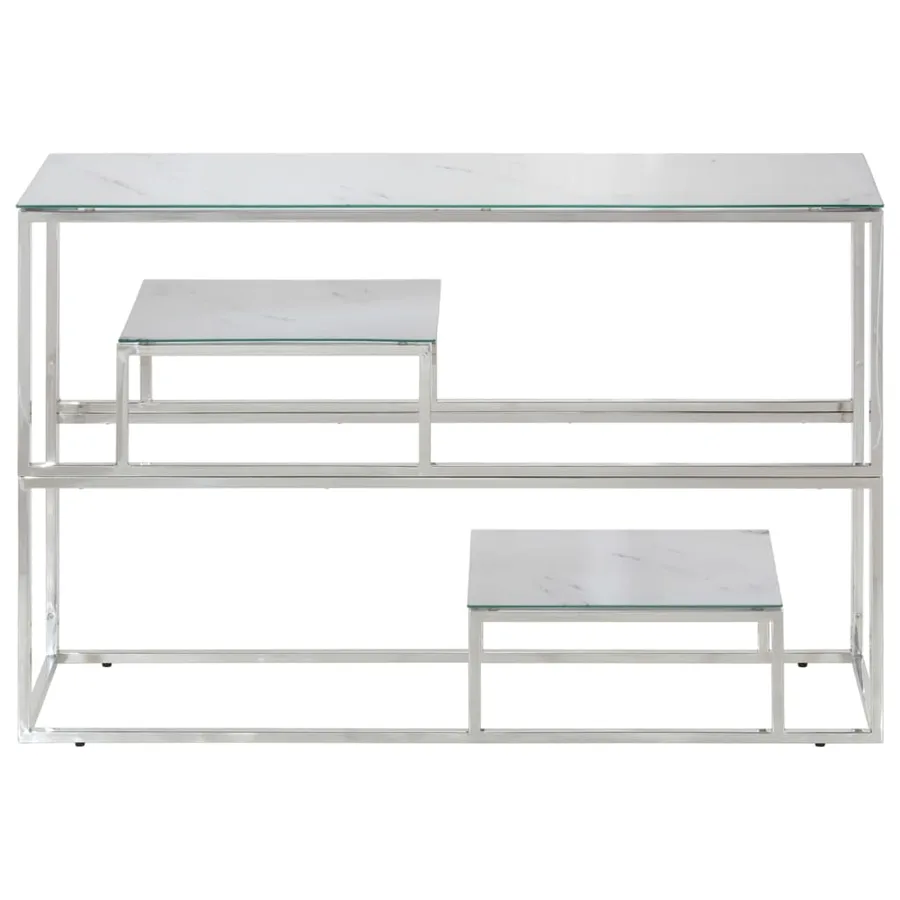 Table console argenté acier inoxydable et verre trempé - 3