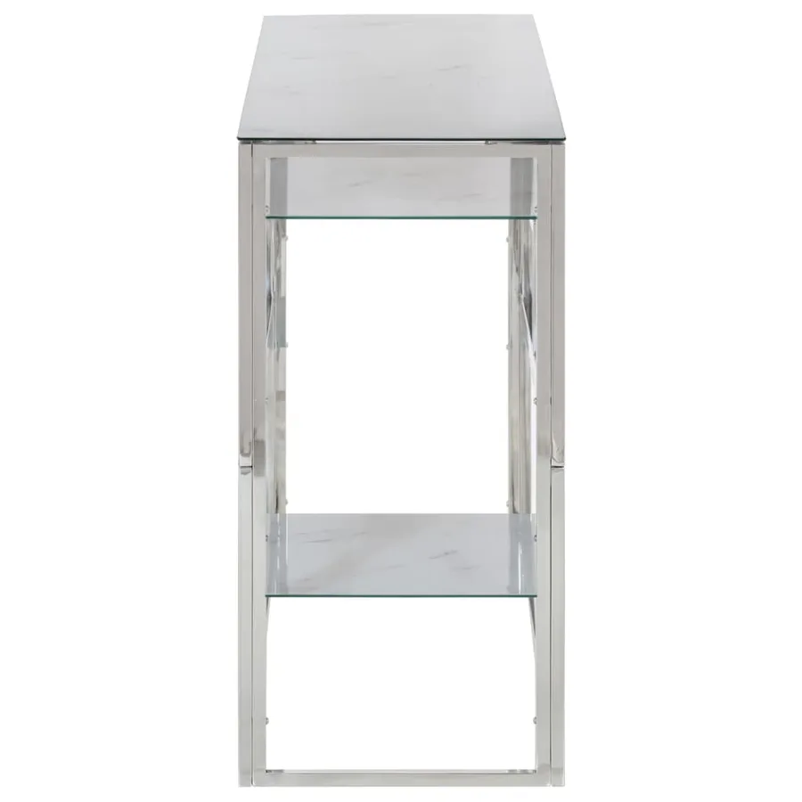 Table console argenté acier inoxydable et verre trempé - 4