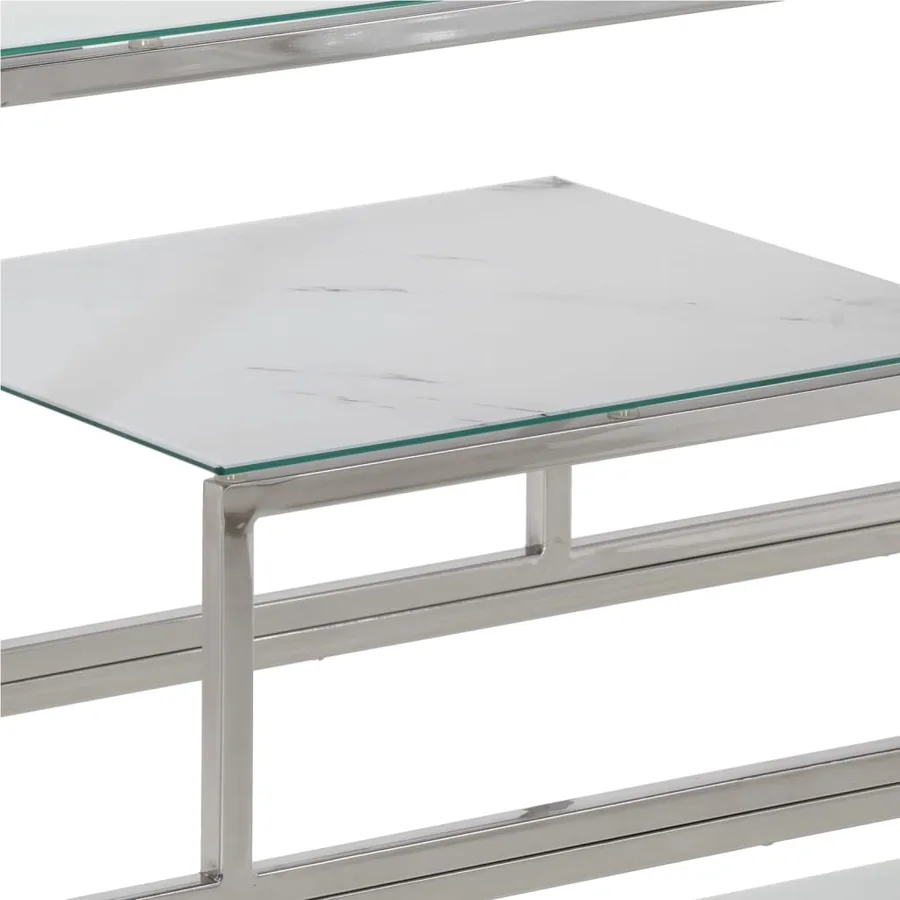 Table console argenté acier inoxydable et verre trempé - 7