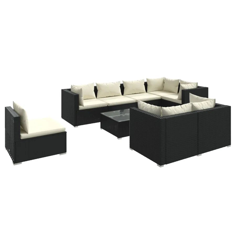 Salon de jardin 9 pcs avec coussins Résine tressée Noir - 2