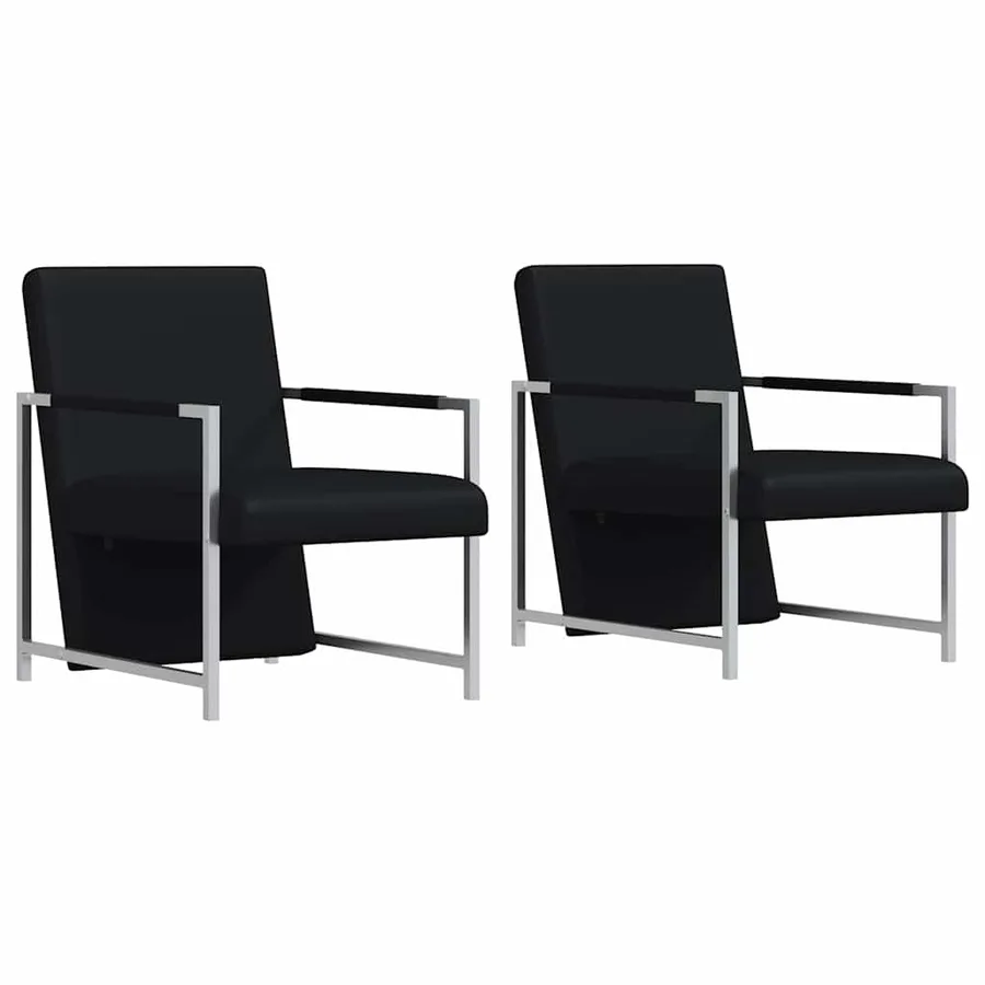Fauteuils lot de 2 avec cadre chromé noir similicuir - 2