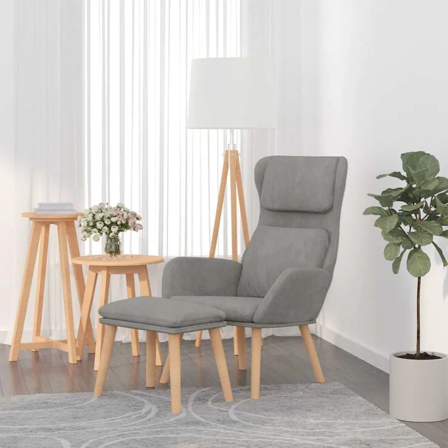 Chaise de relaxation avec tabouret Gris clair Velours