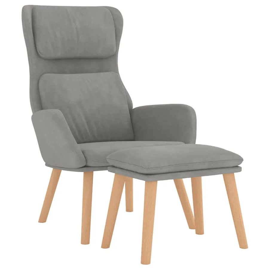 Chaise de relaxation avec tabouret Gris clair Velours - 2