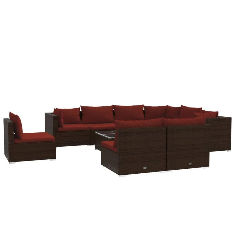 Salon de jardin 10 pcs avec coussins Résine tressée Marron - 2