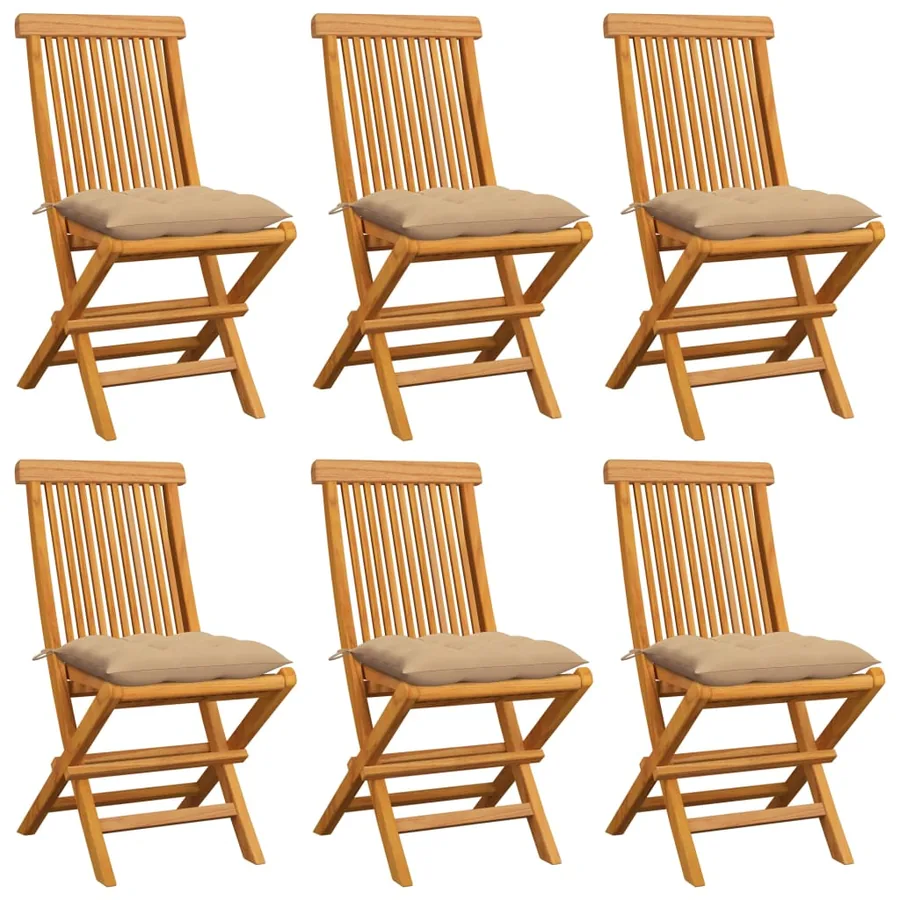Chaises de jardin et coussins beige lot de 6 Bois teck massif