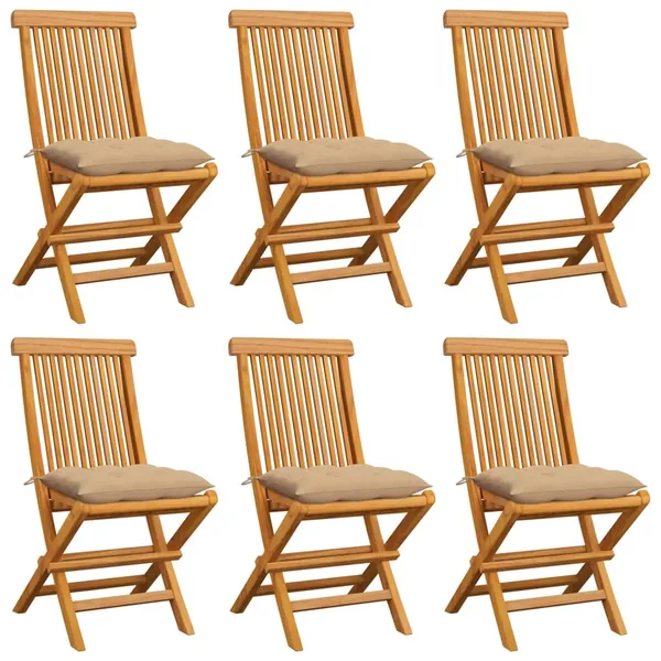 Chaises de jardin et coussins beige lot de 6 Bois teck massif