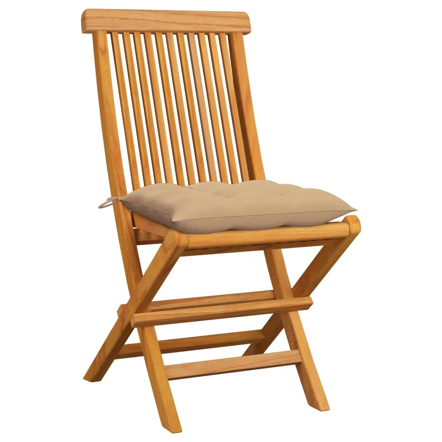 Chaises de jardin et coussins beige lot de 6 Bois teck massif - 2