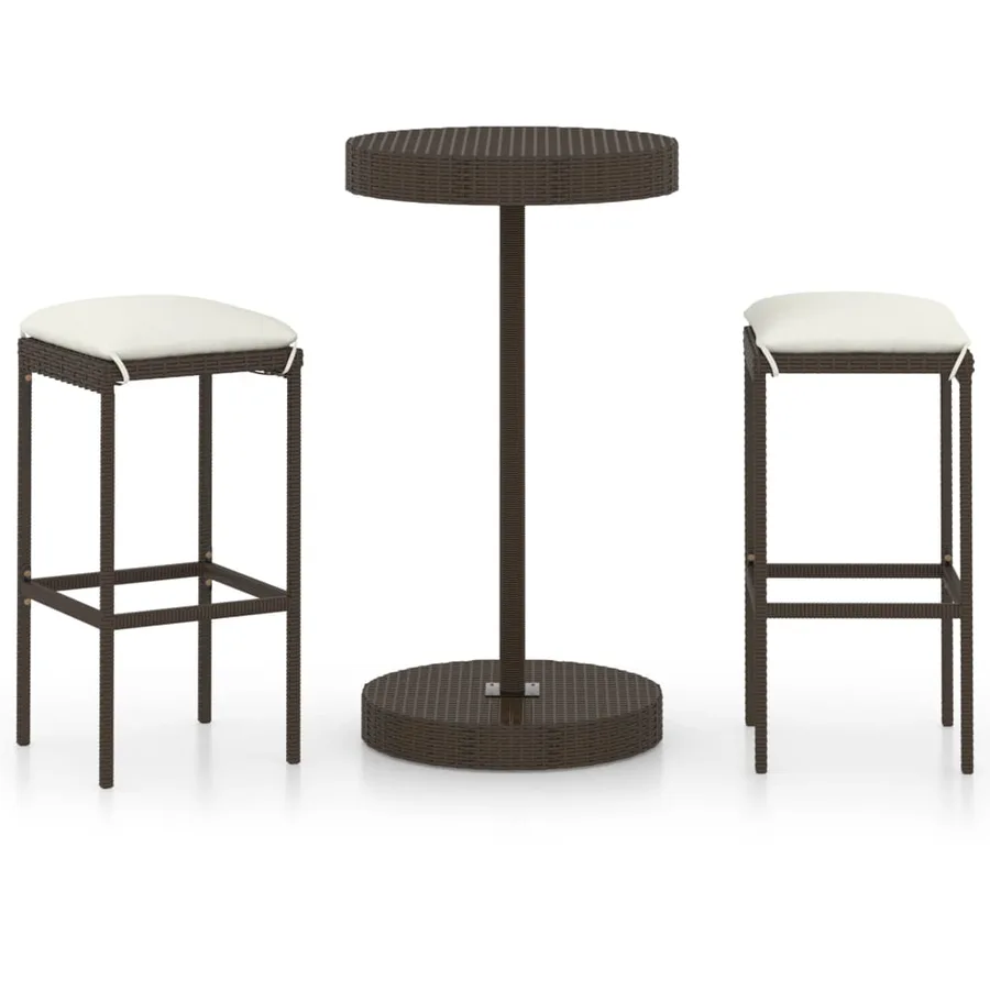Ensemble de bar de jardin 3pcs coussins Résine tressée Marron - 2