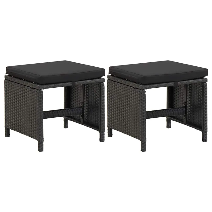 Tabourets de jardin avec coussins lot de 2 Résine tressée Noir