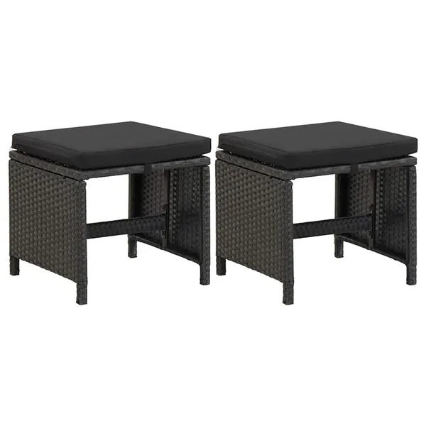 Tabourets de jardin avec coussins lot de 2 Résine tressée Noir