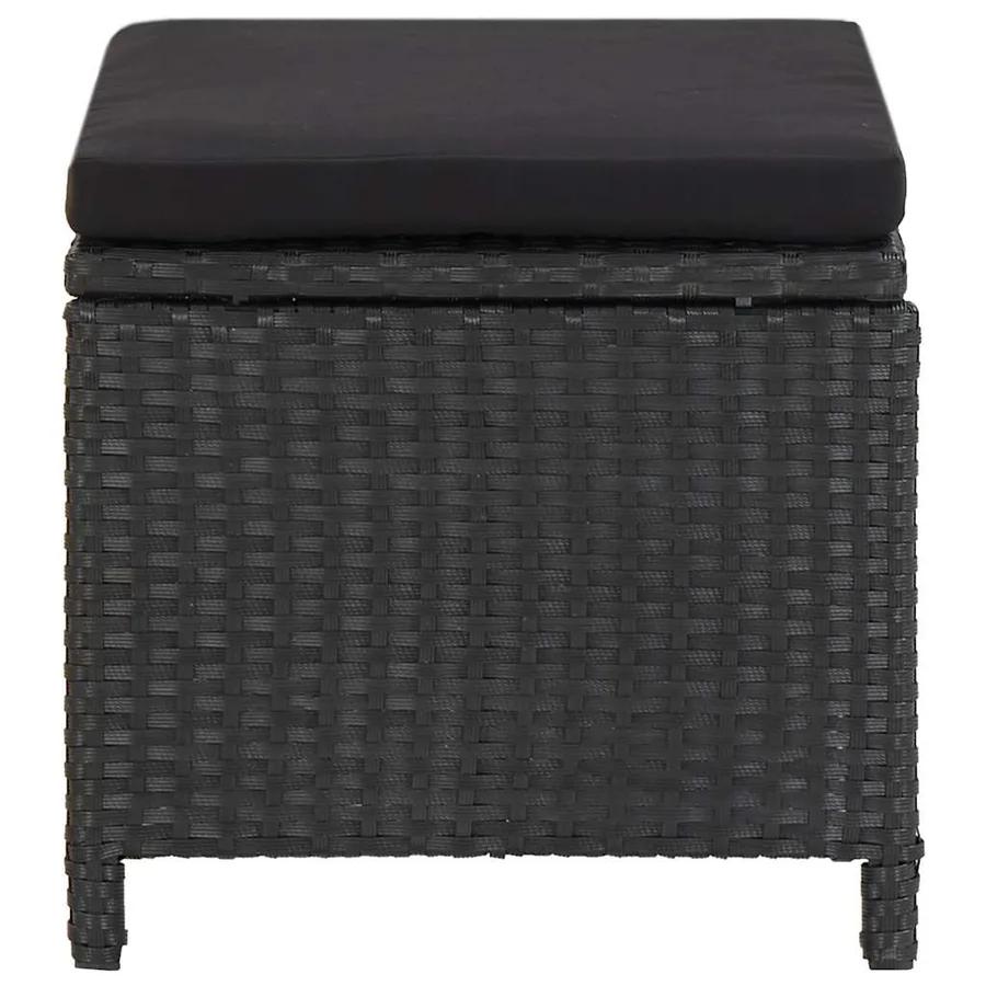 Tabourets de jardin avec coussins lot de 2 Résine tressée Noir - 3