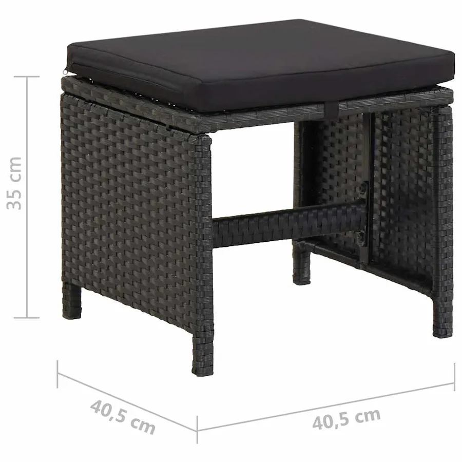 Tabourets de jardin avec coussins lot de 2 Résine tressée Noir - 6