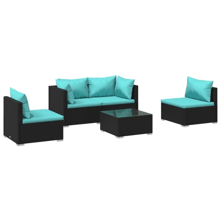Salon de jardin 5 pcs avec coussins Résine tressée Noir - 2