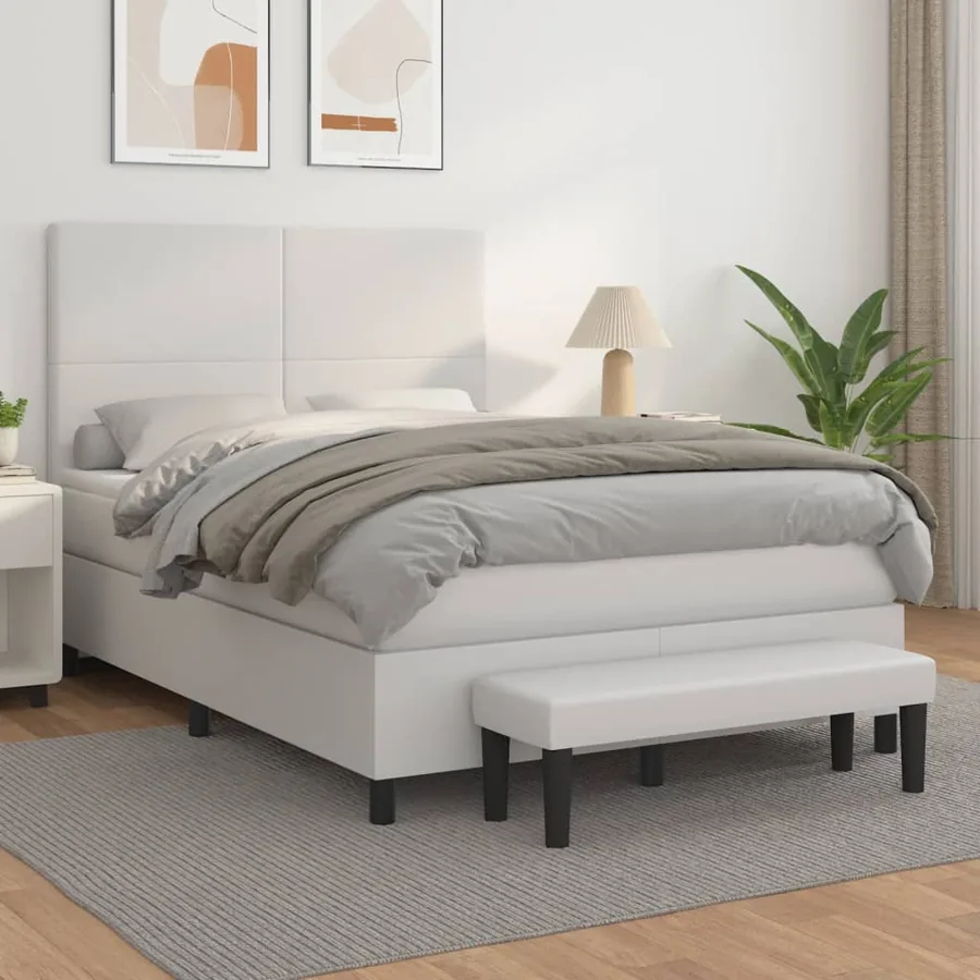 Sommier à lattes de lit avec matelas Blanc 140x200cm Similicuir