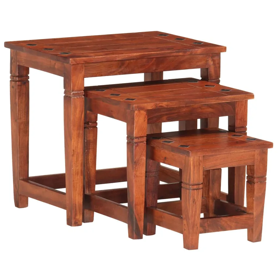 Tables gigognes 3 pcs Bois d'acacia massif - 11