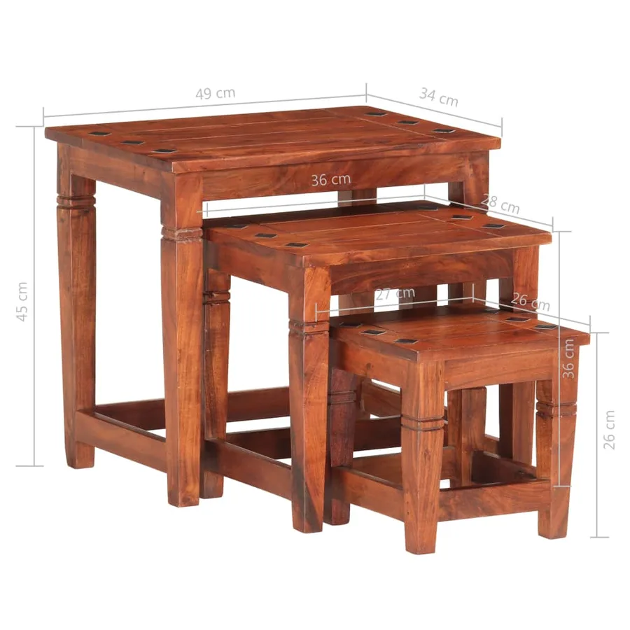 Tables gigognes 3 pcs Bois d'acacia massif - 8