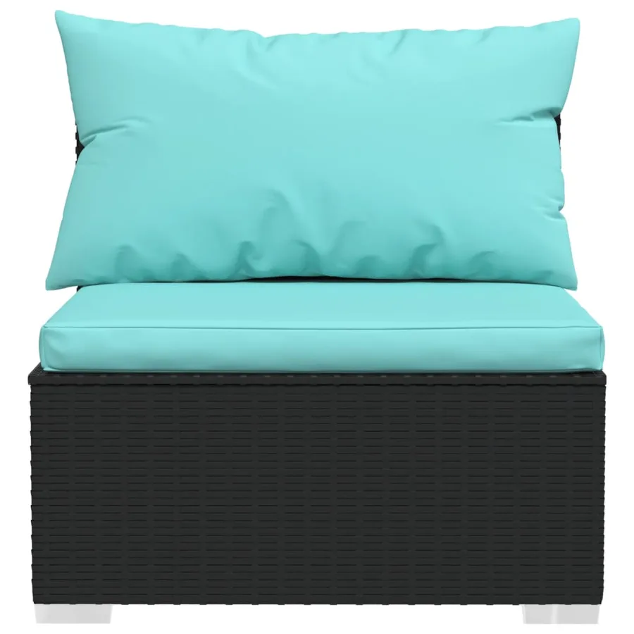 Salon de jardin 5 pcs avec coussins résine tressée noir - 6