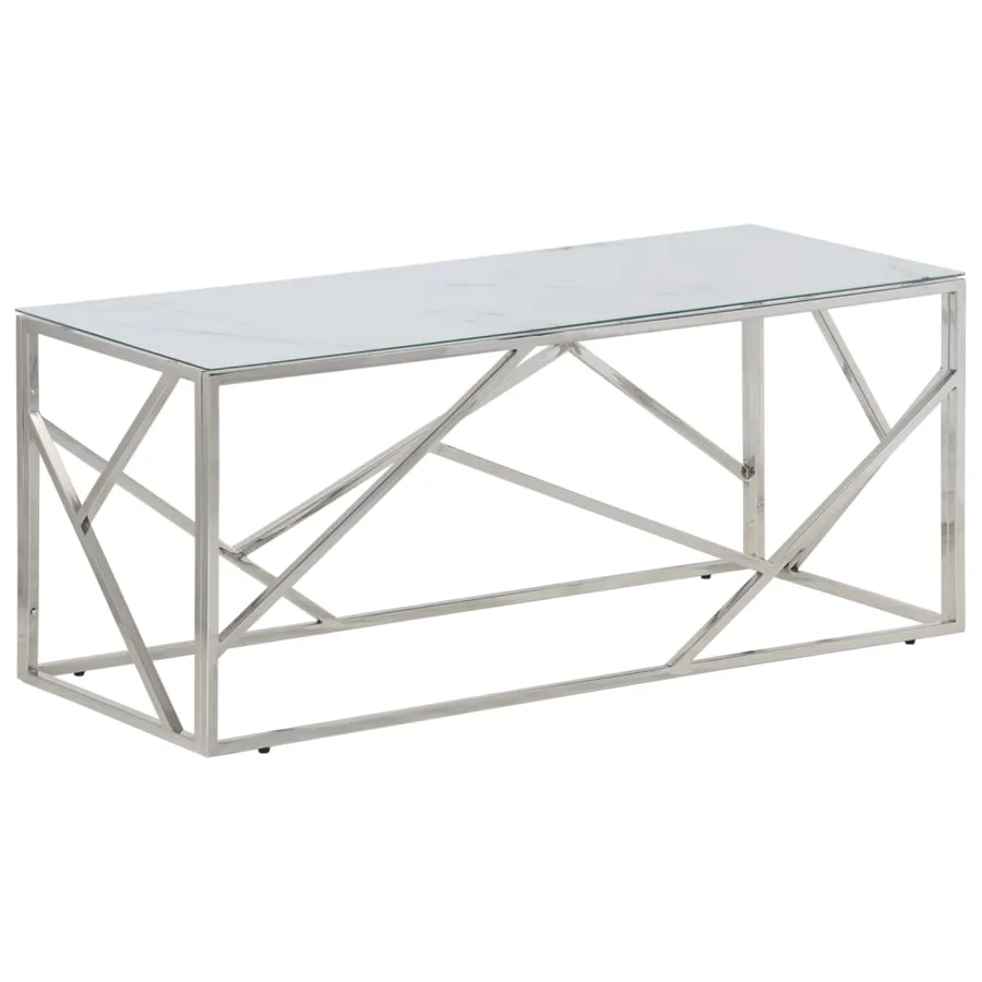 Table basse argenté acier inoxydable et verre trempé - 2