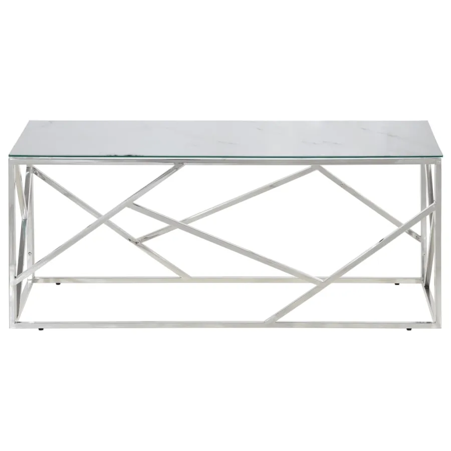 Table basse argenté acier inoxydable et verre trempé - 3