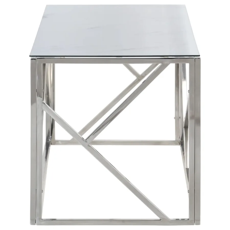 Table basse argenté acier inoxydable et verre trempé - 4