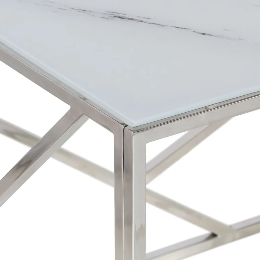 Table basse argenté acier inoxydable et verre trempé - 5