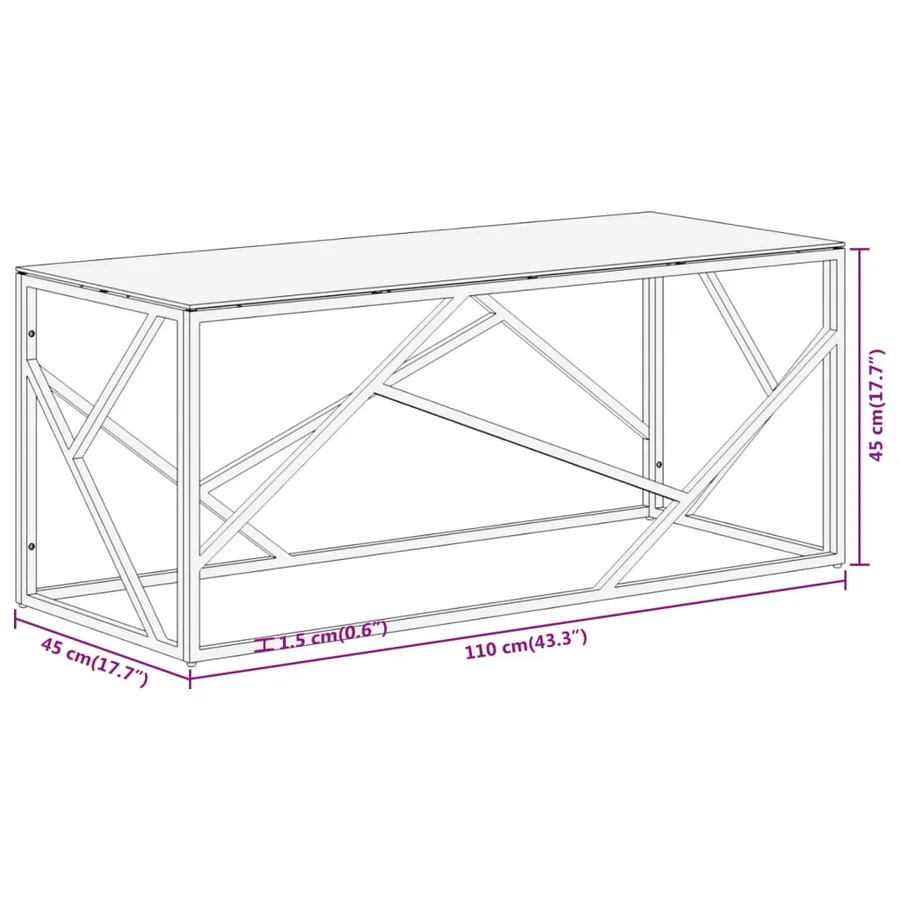 Table basse argenté acier inoxydable et verre trempé - 8