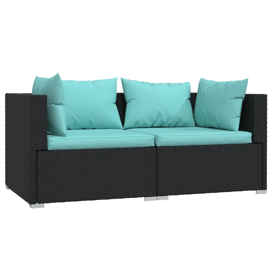 Salon de jardin 3 pcs avec coussins Noir Résine tressée - 3