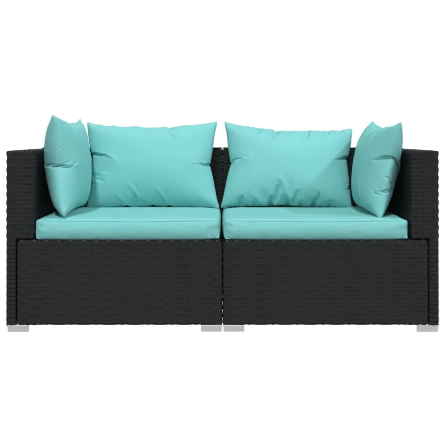 Salon de jardin 3 pcs avec coussins Noir Résine tressée - 4