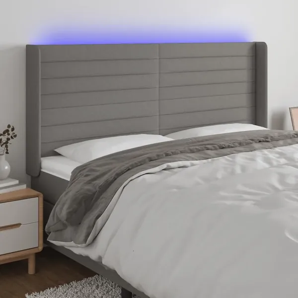 Tête de lit à LED Gris foncé 183x16x118/128 cm Tissu