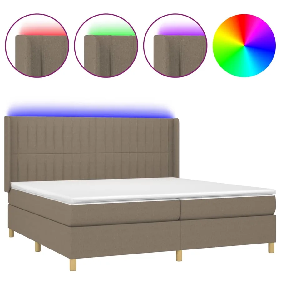 Sommier à lattes de lit matelas et LED Taupe 200x200 cm Tissu - 2