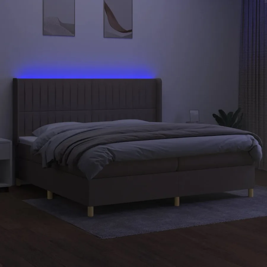 Sommier à lattes de lit matelas et LED Taupe 200x200 cm Tissu - 3