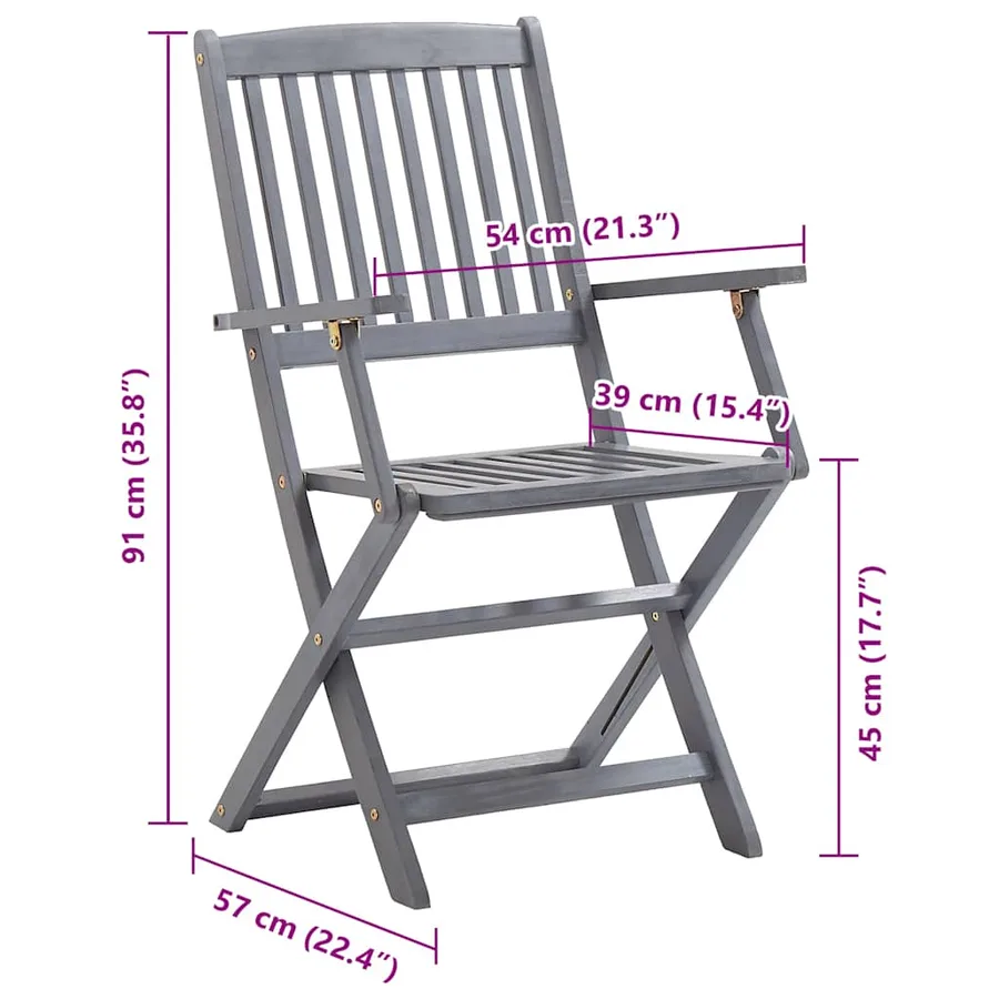 Chaises pliables d'extérieur lot de 8 et coussins Bois d'acacia - 7
