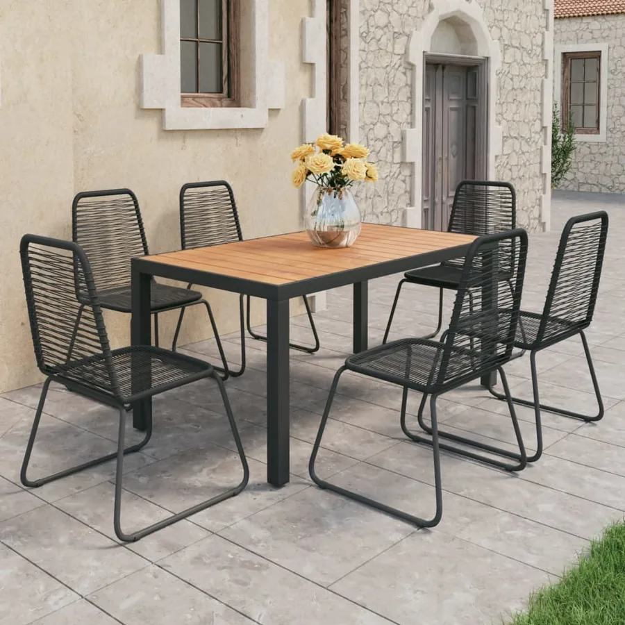 Ensemble à Manger de jardin 7pcs PVC résine tressée noir marron
