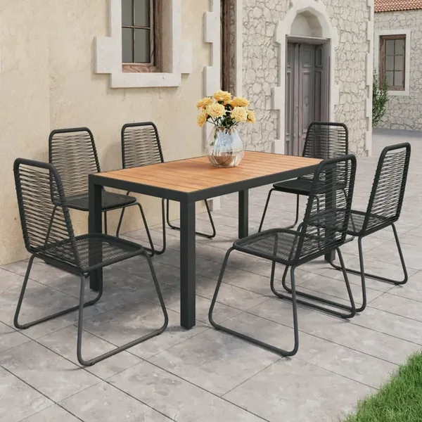 Ensemble à Manger de jardin 7pcs PVC résine tressée noir marron