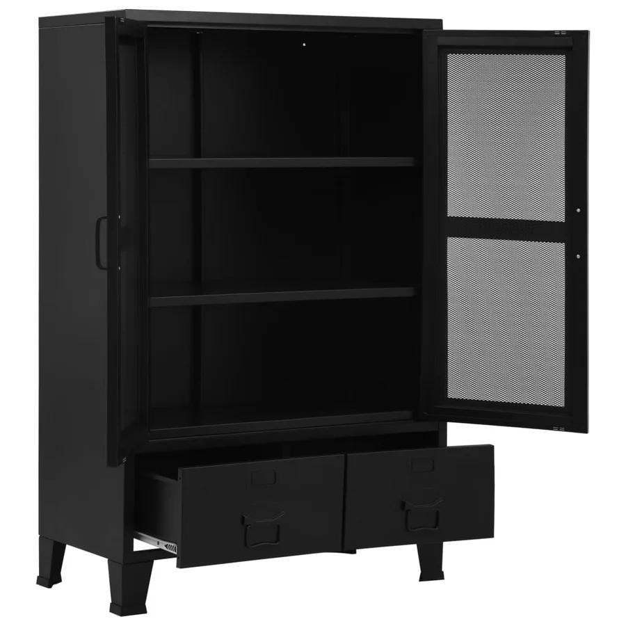 Armoire de bureau avec portes en maille Acier 75x40x120 cm Noir - 2