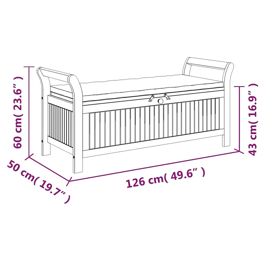 Banc de rangement de jardin avec coussin 126 cm Bois d'acacia - 13