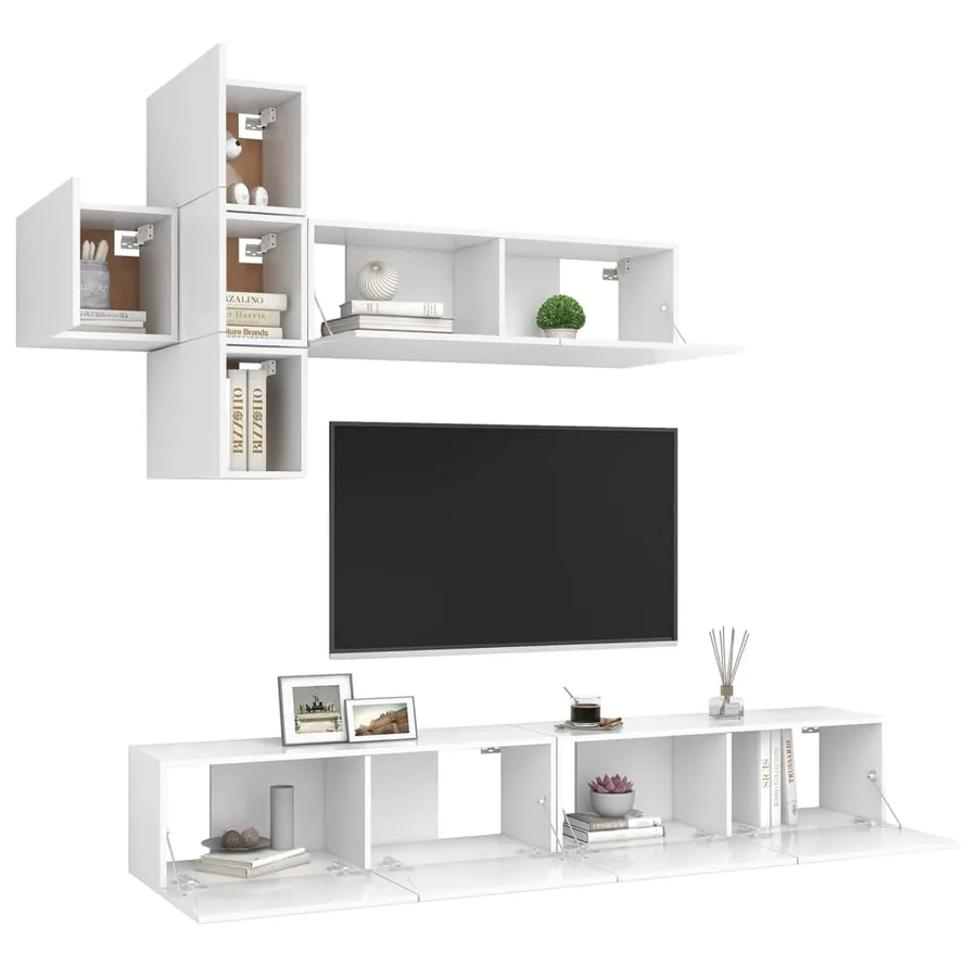Ensemble de meuble TV 7 pcs Blanc Bois d'ingénierie - 3
