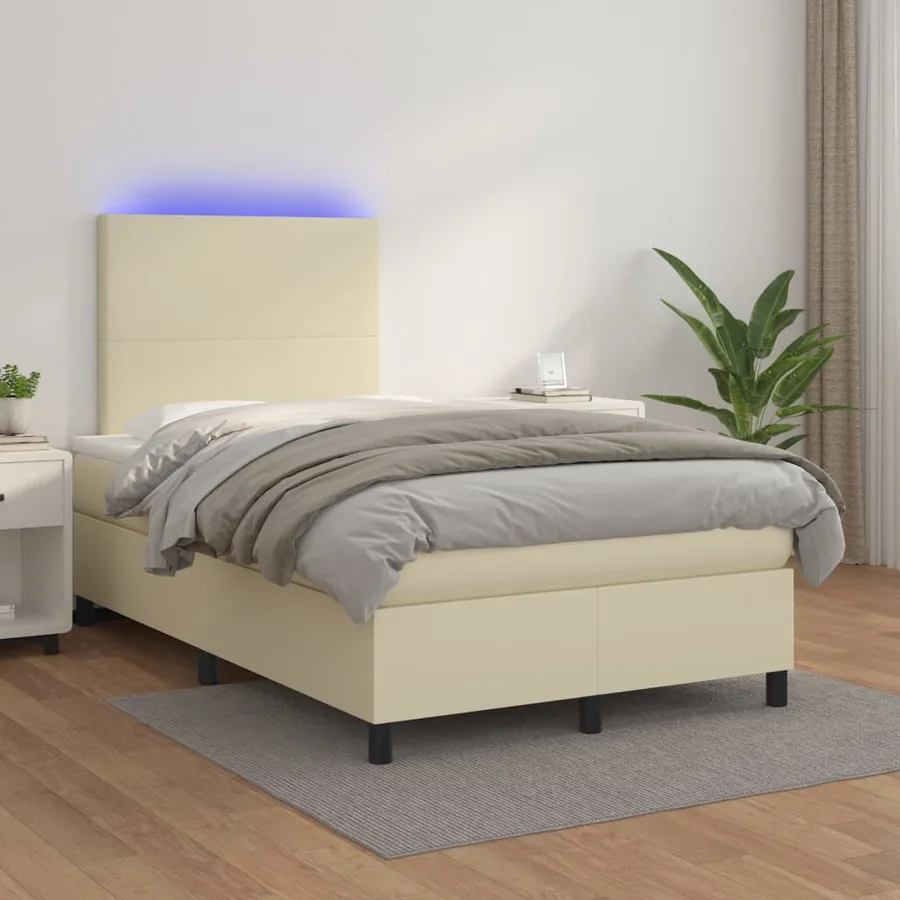 Sommier à lattes de lit avec matelas et LED Crème 120x200 cm