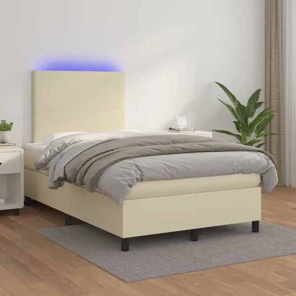 Sommier à lattes de lit avec matelas et LED Crème 120x200 cm