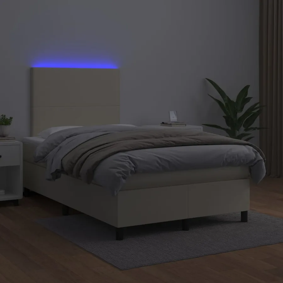 Sommier à lattes de lit avec matelas et LED Crème 120x200 cm - 4
