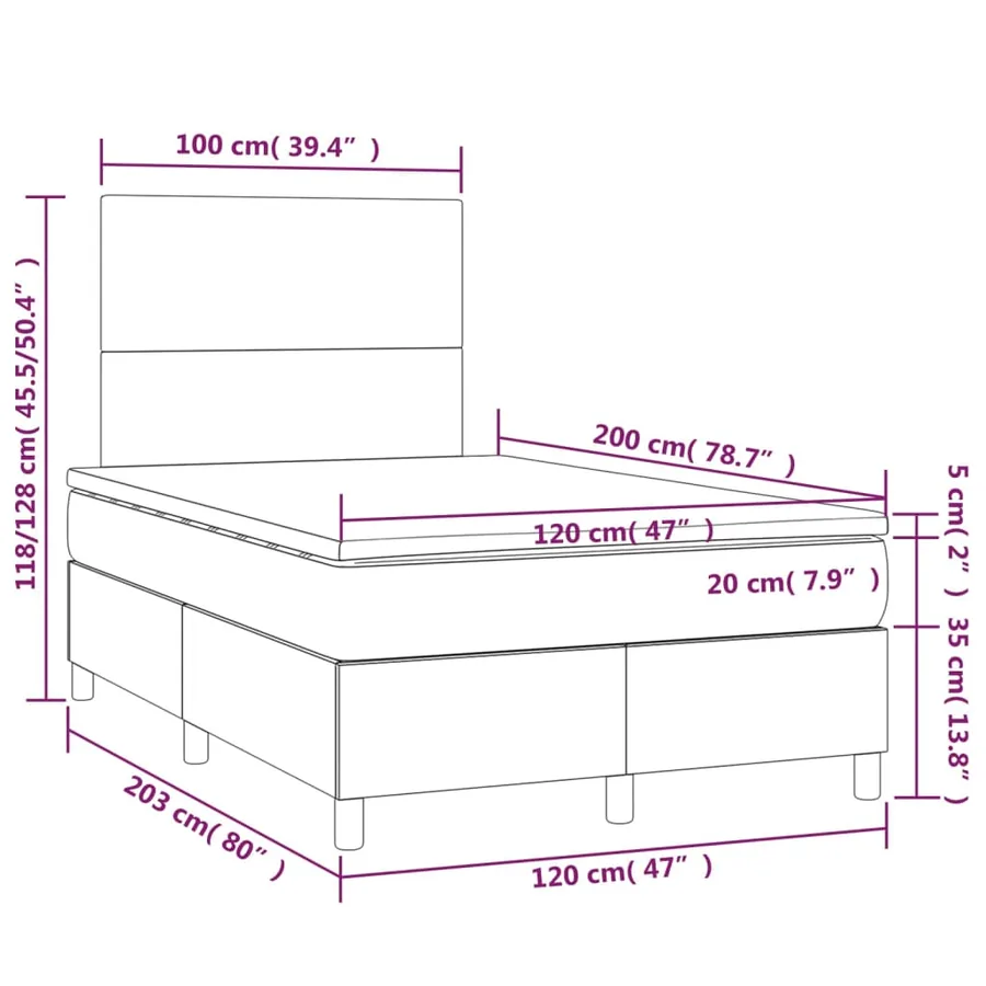 Sommier à lattes de lit avec matelas et LED Crème 120x200 cm - 8