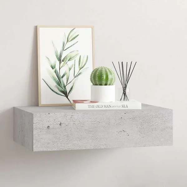 Étagère à tiroir murale Gris béton 40x23,5x10 cm MDF