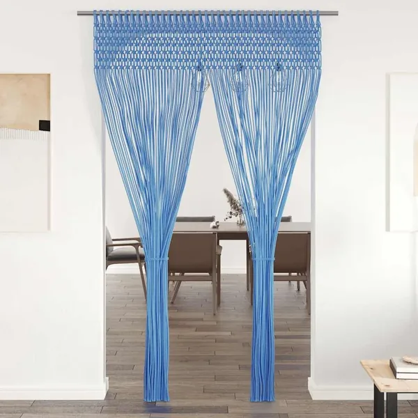 Rideau en macramé Bleu 140x240 cm Coton