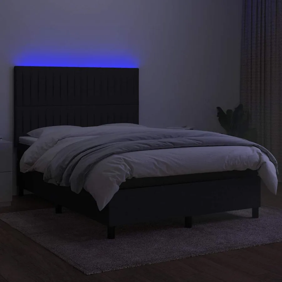 Sommier à lattes de lit et matelas et LED Noir 140x190 cm Tissu - 4