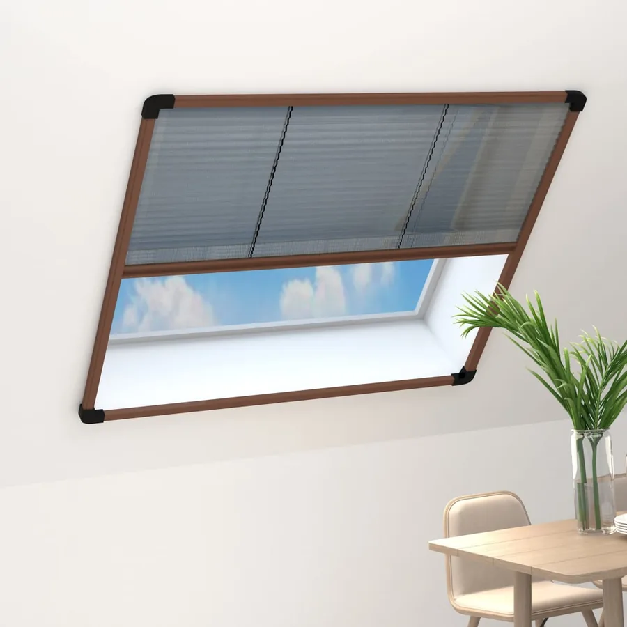 Moustiquaire plissée pour fenêtre Aluminium Marron 120x120 cm