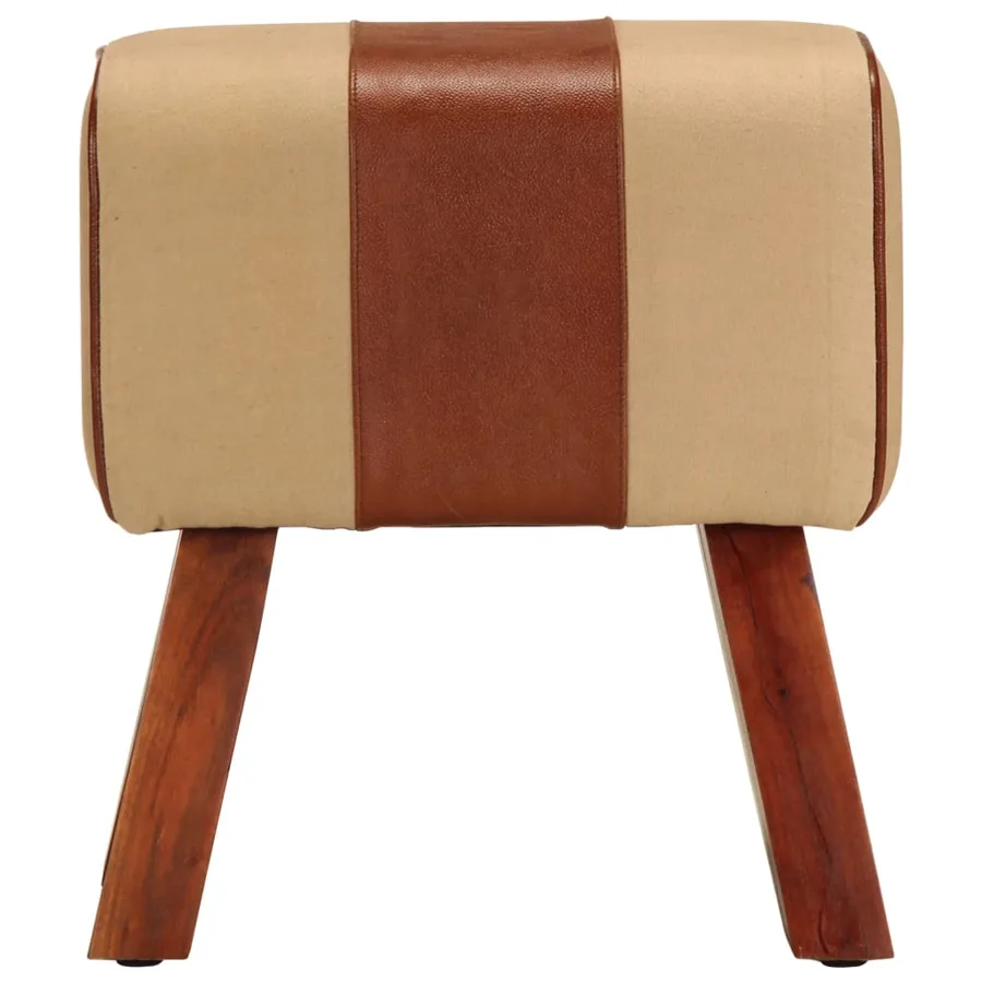 Banc saut de cheval 38 cm marron cuir véritable et manguier - 2