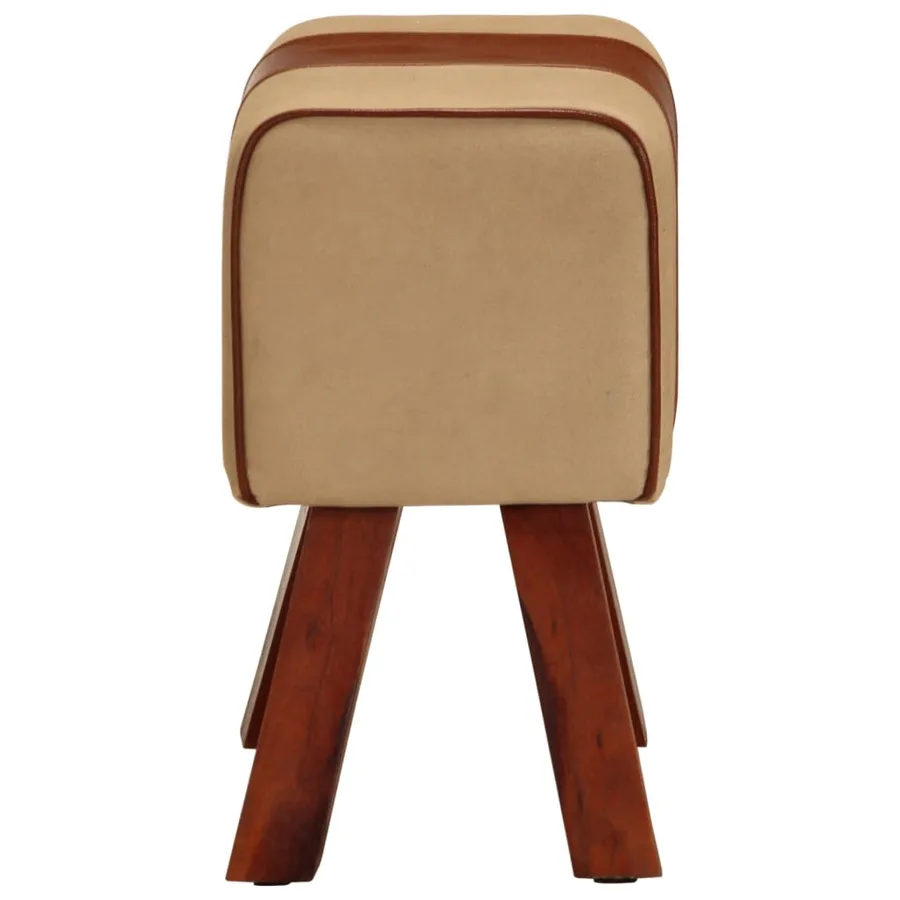 Banc saut de cheval 38 cm marron cuir véritable et manguier - 3