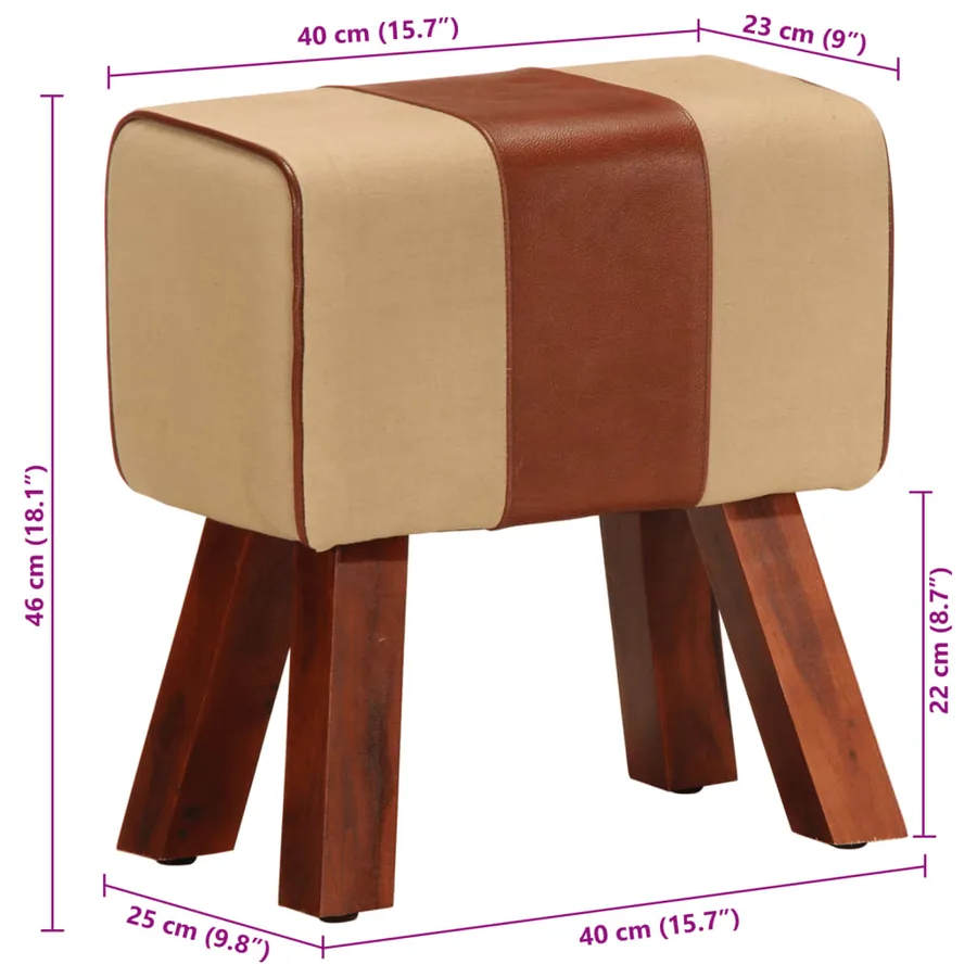 Banc saut de cheval 38 cm marron cuir véritable et manguier - 9